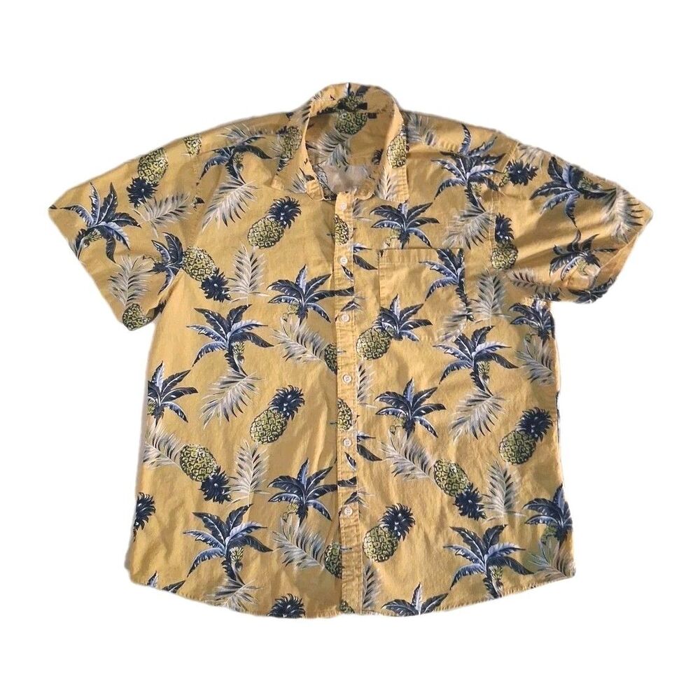 Hisdern Mens Hawaiian Shirt XL Short Sleeve Aloha Shirt Casual Button Up Yellow